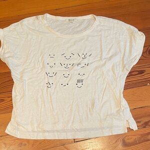 Madewell White Graphic Tee with Smiley Faces